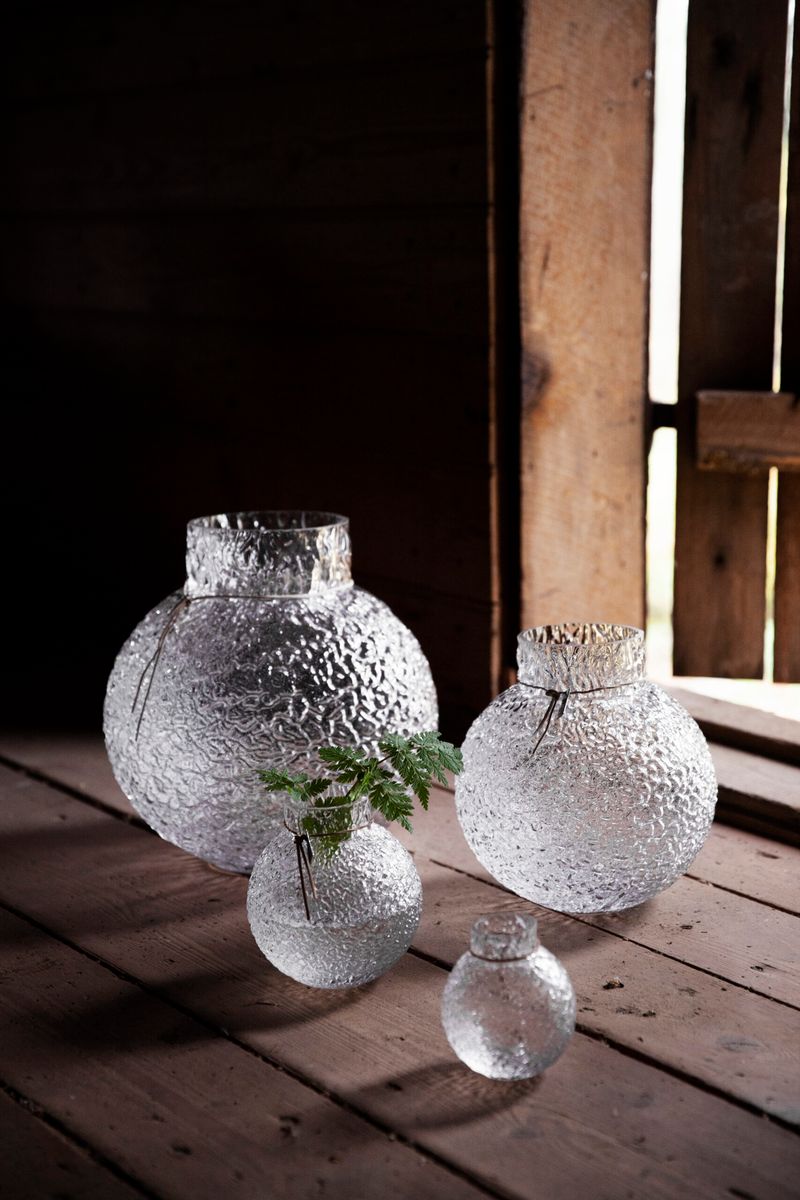 Vase - Glass H10cm,  Mønstret Struktur
